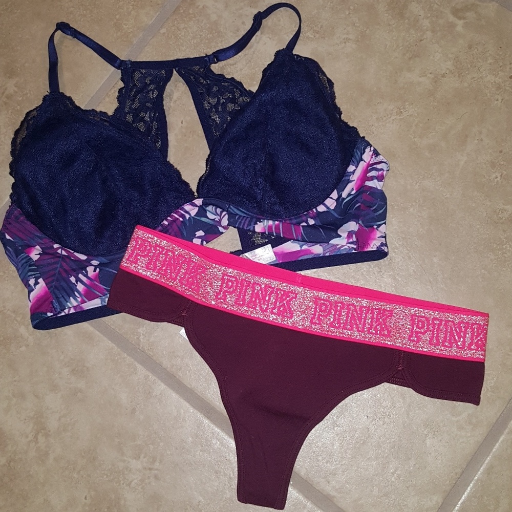 VS Pink Lace Bra & NWOT Thong
